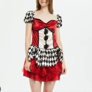 Women's Harlequin Jester Scary Clown Deluxe Costume Dress M 8-10 NWT